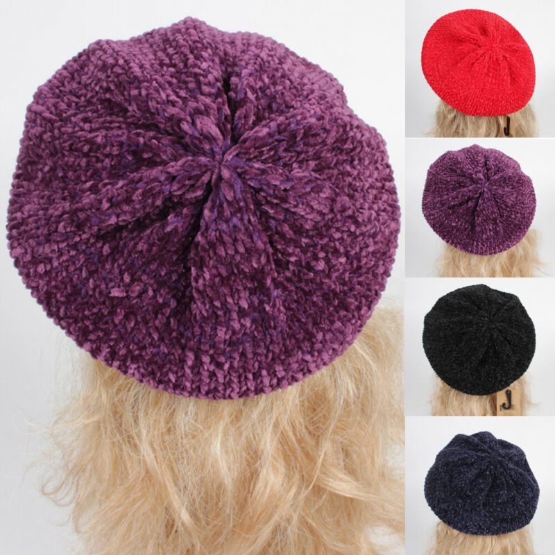 

Berets Women Chenille Autumn Winter Warm Female Cap Sweet Painter Hats Eleghant Ladies Solid Color, Black