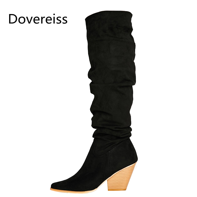 

Dovereiss Fashion Women's Shoes Winter new Pointed Toe Slip on Elegant Wedges Knee high boots Concise Mature 33-48, Black