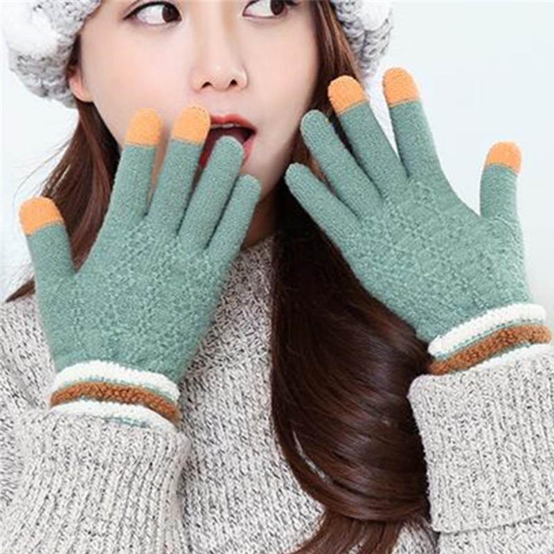 

Women Winter Gloves Stretch Touch Screen Full Finger Glove Knit Mittens Imitation Wool Keep Warm Female Mittens