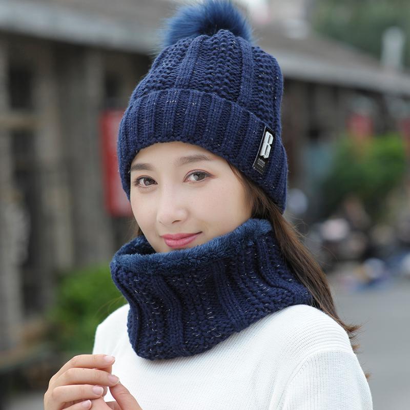 

2020 Winter Women's Hat Caps Knitted Wool Warm Scarf Thick Windproof Balaclava Multi Functional Hat Scarf Set For Women, White