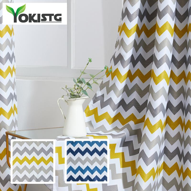 

YokiSTG Blackout Curtains Printed Geometric Wave Curtains For Living Room Modern Bedroom Kitchen Window Treatment Curtain Drape, Yellow