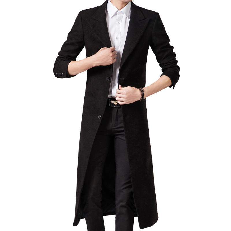

Men's Jacket Warm Winter Windbreaker Long Jacket Button Coat Men 2020 Fashion Casual Windbreaker Jackets Wool coat Blend, Black