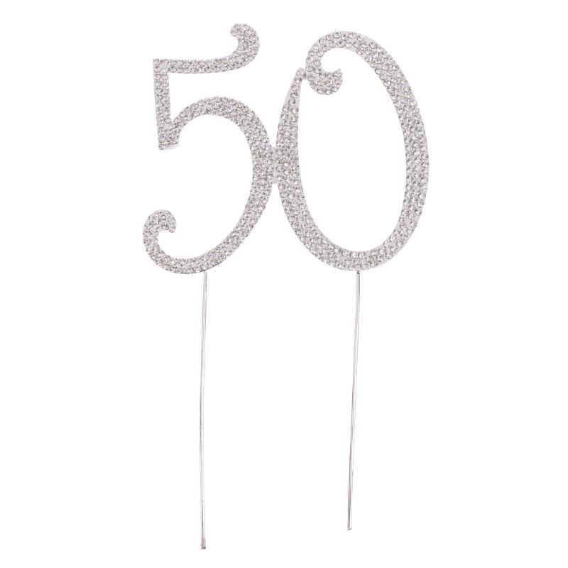 

Diamante Number Pick 50th 50 Crystal Rhinestone Cake Topper Silver
