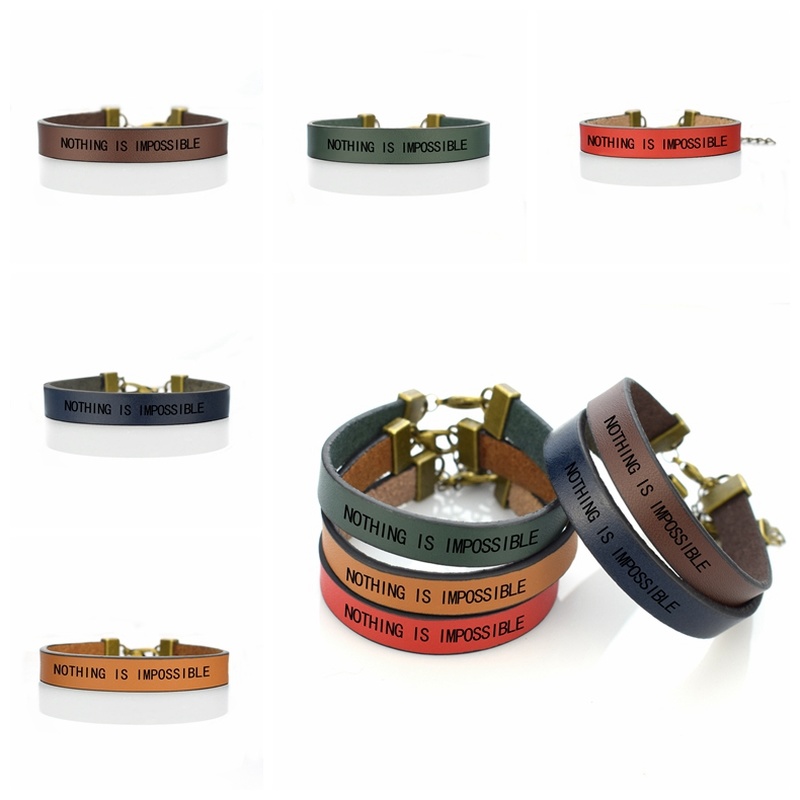 

Nothing Is Impossible" Leather Engraved Bracelet Best Friends Trendy Jewelry of birthday Gift for Friendship Men Women Unisex