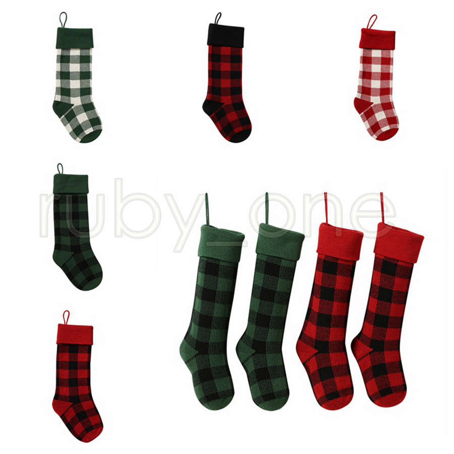 

Knit Christmas Stockings Buffalo Check Christmas Stocking Plaid Xmas Socks Candy Gift Bag Indoor Christmas Decoration RRA3570