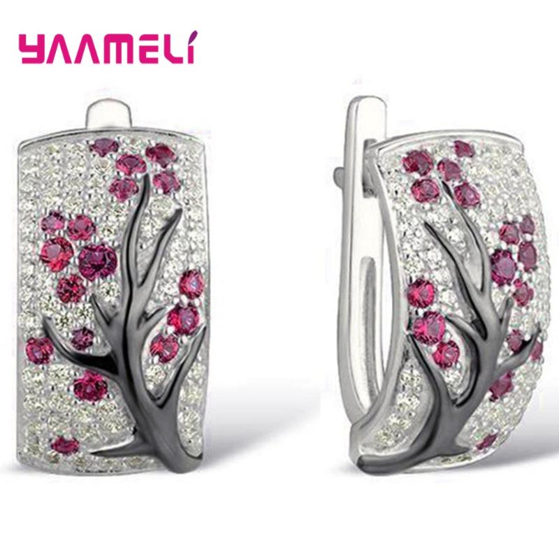 

New Arrivals 925 Sterling Silver Trendy Full Crystal Paved Tree Branches Wide Hoop Earrings For Women Girls Party Jewelry