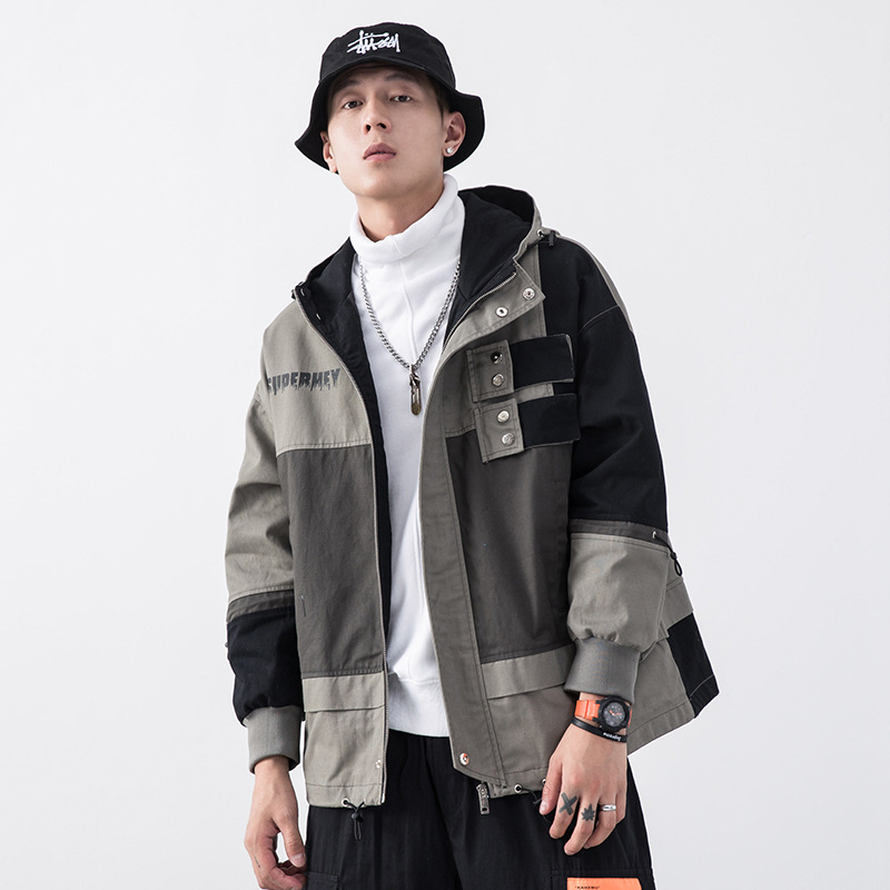 

Large Size Casual Windbreaker Overcoat Outerwear European Simple Spring Autumn New Men's Jacket Hooded Letter Printed Slim Coat, White