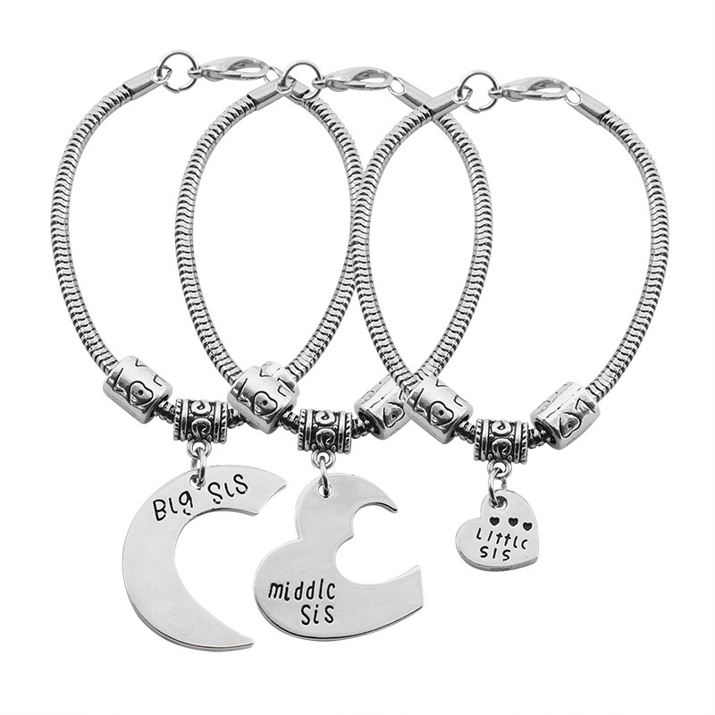 

3 PCS Set Women Charm Bracelet Bangle for Big Sis Middle Sis Little gift for her