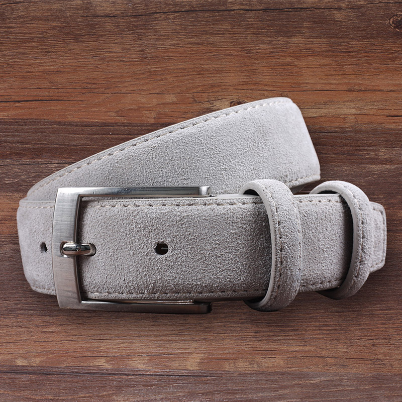 

Belts Fashion Genuine Leather Suede Men's Cowhide Belt Brushed Metal Pin Buckle Ceinture Homme Luxe Marque, Gray