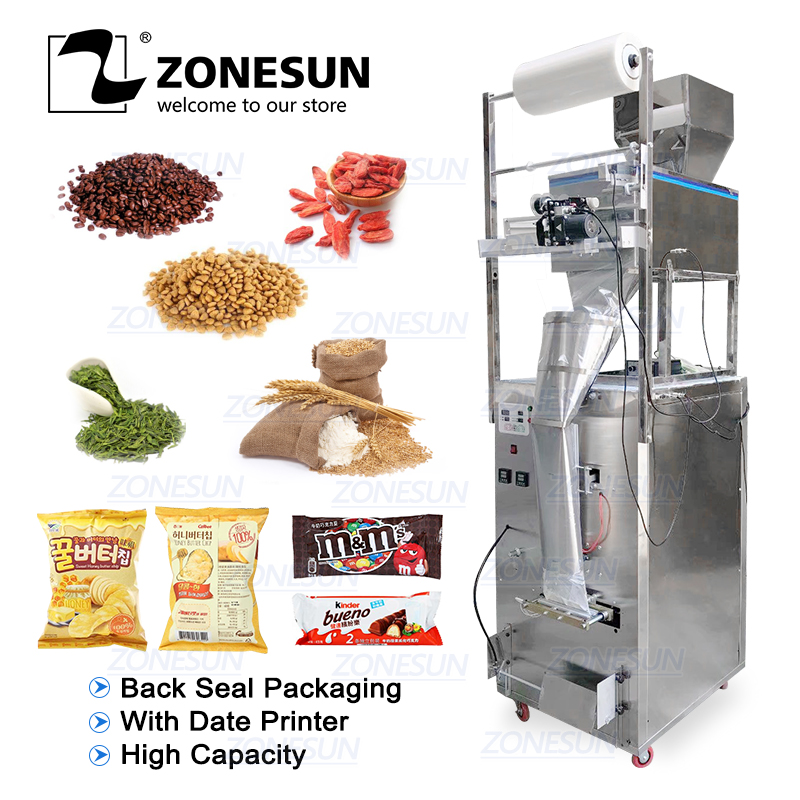 

ZONESUN 10-999g Large Capacity Automatic Filling Sealing Machine Coffee Bean Grain Power Bag Back Seal Packaging Machine