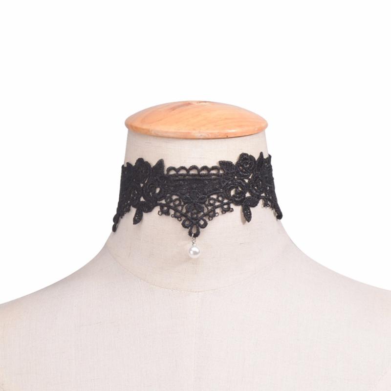 

JOUVAL Vintage Lace Choker White Gothic Choker Necklace Women With Simulation Pearl Chocker Party Christmas Jewelry