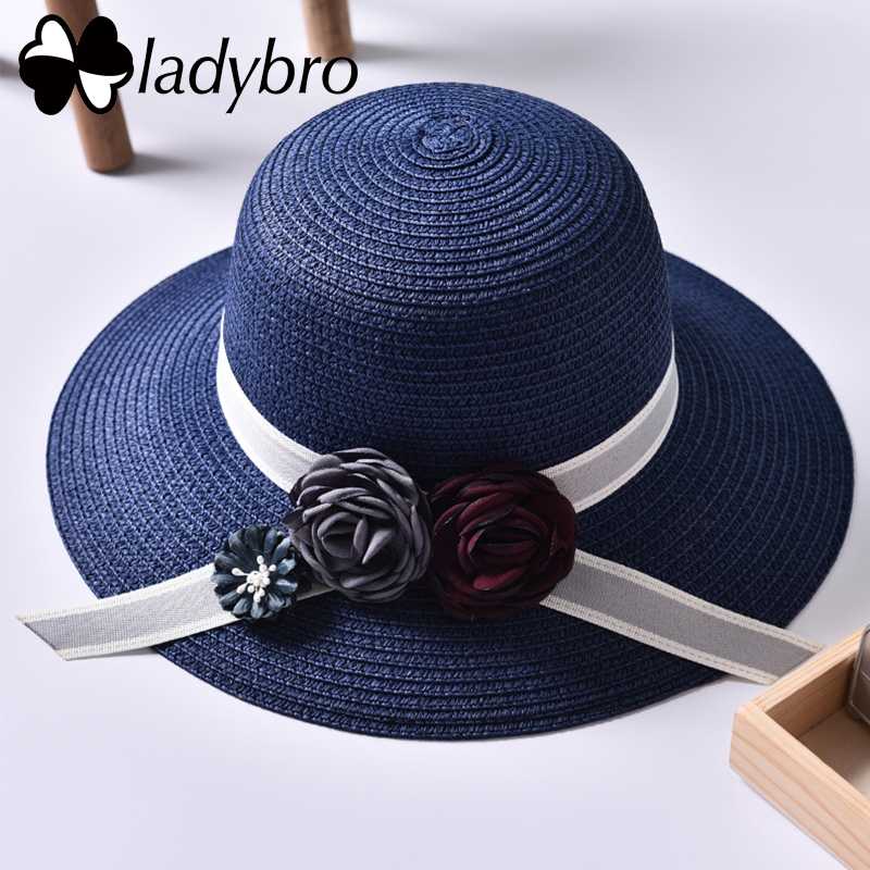

Ladybro Summer Women Sun Hat Beach Straw Hat Wide Brim For Female Ribbon Elegant Bucket Lady Fashion Travel Visor Cap, 005
