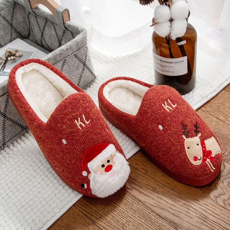 

New Arrival Ladies Slippers Women Christmas Platform Flat With Warm Floor Home Cuty Santa Deer Shoeslippers House Slippers, Red