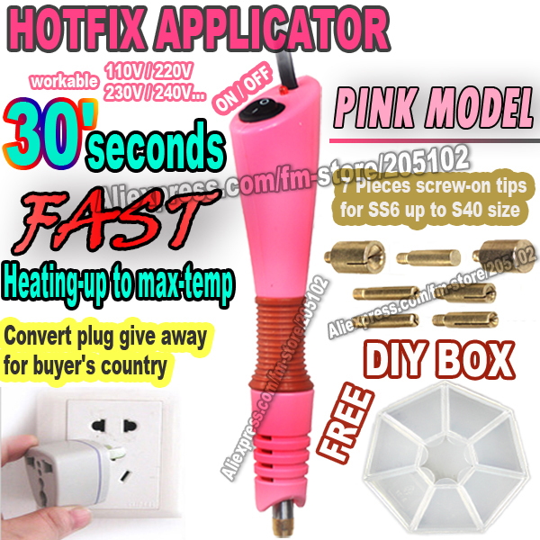 

Fast Heat ! 1 set/lot Pink Purple HotFix Applicator wand Gun+free DIY box for Hot fix Rhinestones iron on crystals stones