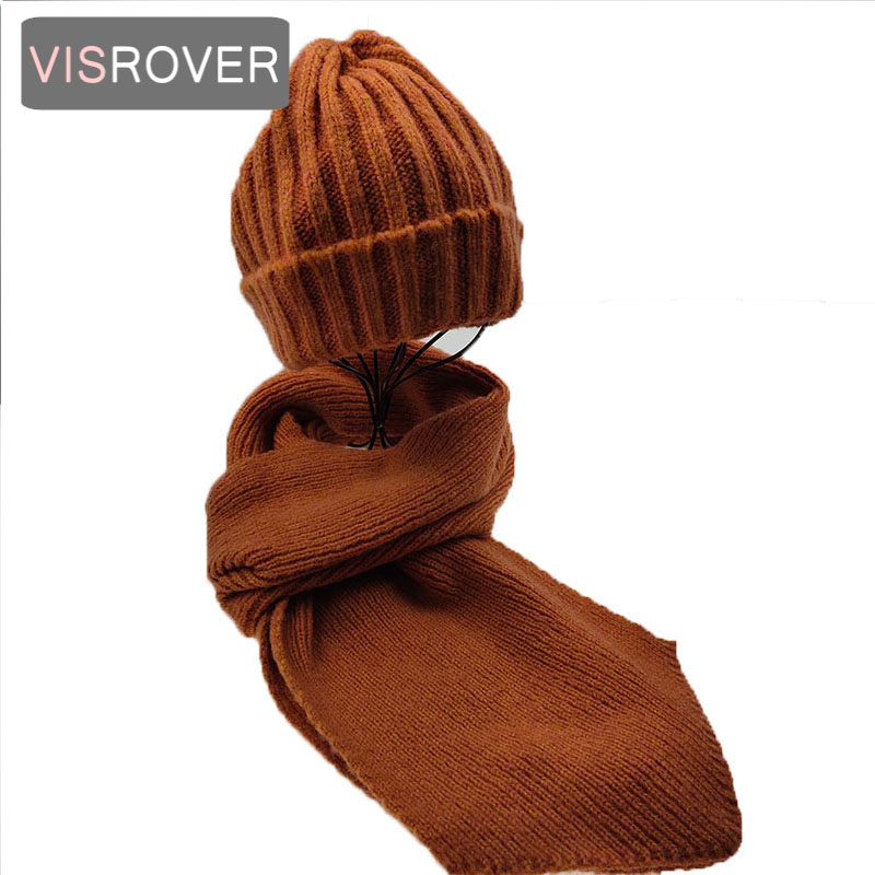 

VISROVER 9 colorways one set unisex cold winter solid color wool beanies scarf unisex Warm cashmere bonnet snood matched gift