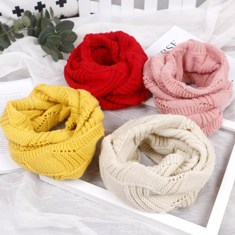 

2020 autumn and winter children's warm knitted wool scarf simple and cute pure color knitted scarf for boys girls A196