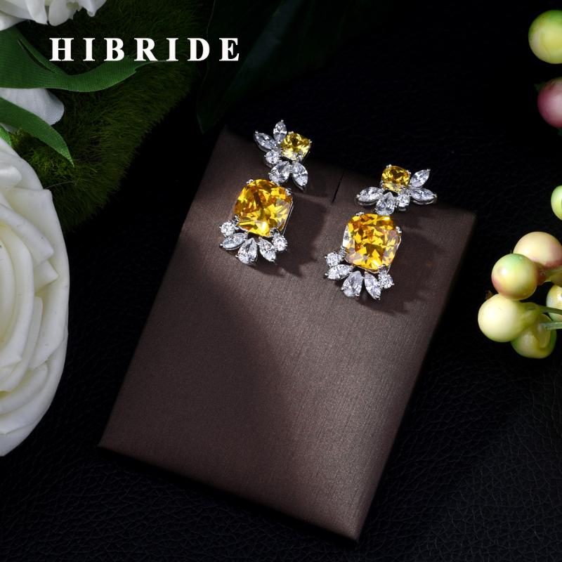 

HIBRIDE Trendy Charm Shiny Cubic Zirconia Stud Earrings for Women Clear Yellow Statement Crystal 2020 Women Earrings E-418