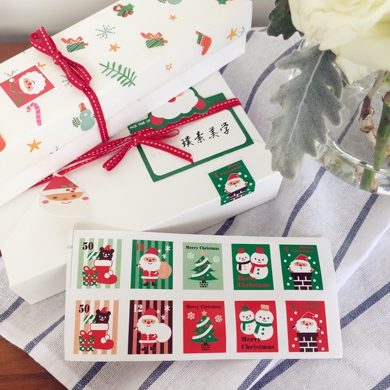 

DIY Rectangular color Christmas stamp sealing stickers Christmas decorative sticker New Year thanksgiving 120pcs/240pcs ZB290