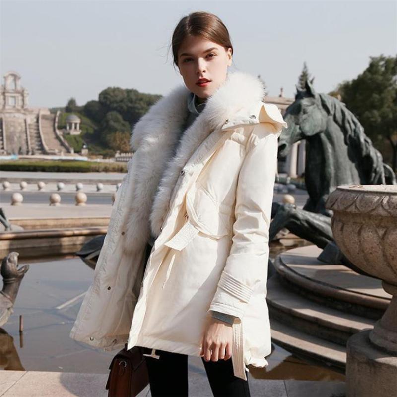 

fur 2020 winter new down jacket women mid-length fashion large fur collar Parker trendy, Black