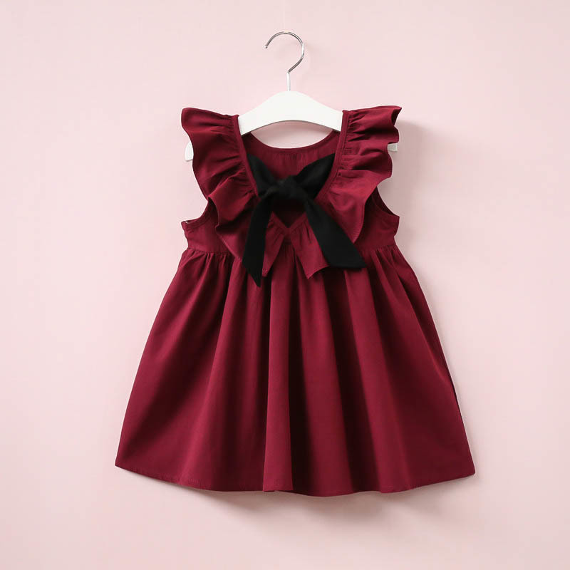 

Hot Elegant Style Fashionable Flying Sleeves Women's Bow Tie Princess Party Dress Children's Clothes Girls Lovely Costumes, Pink