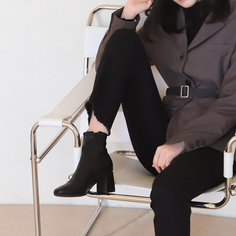 

All-match 5 Color Fashion Boots Leather / Suede 2020 Autumn and Winter Round Head Thick Heel High Heels Women's Size 33-42, Leather wine red 6cm