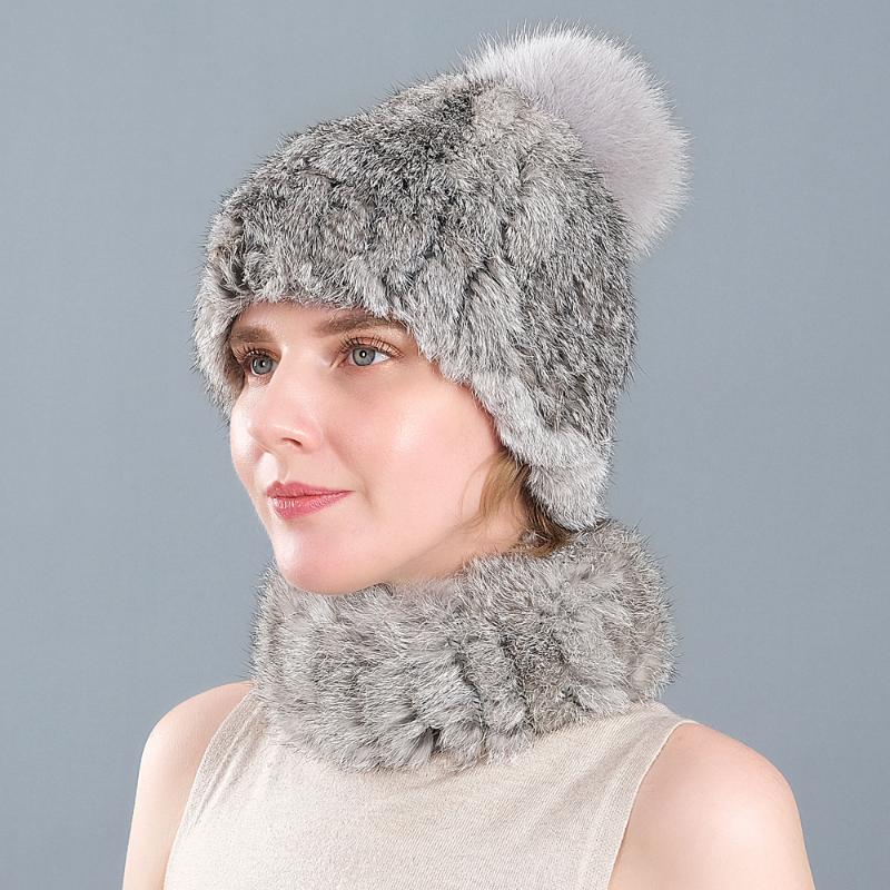 

2020New autumn and winter warm suit women fur straw hat women Korean leisure stretch fur scarf hat two-piece set