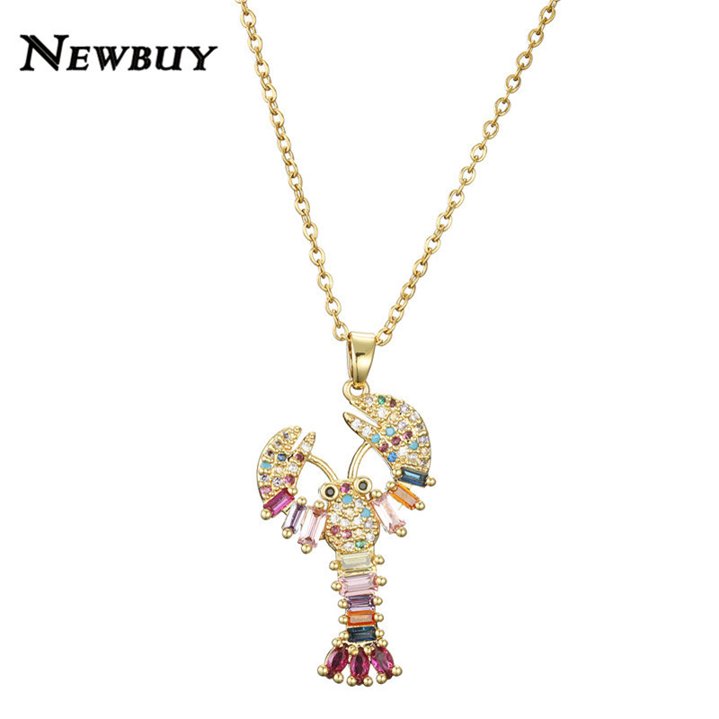 

cmoonry Gold Rainbow Lobster Pendant Necklace For Woman CZ Zirconia Stone Necklace Party Jewelry Best Gift