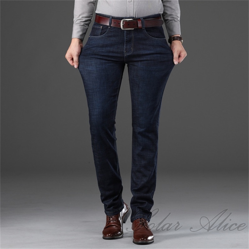 

Free Shipping 2020 Men's Fall/Winter New Straight Jeans Mid-Waist Stretch Slim Loose Business Casual Pants, Blue gray