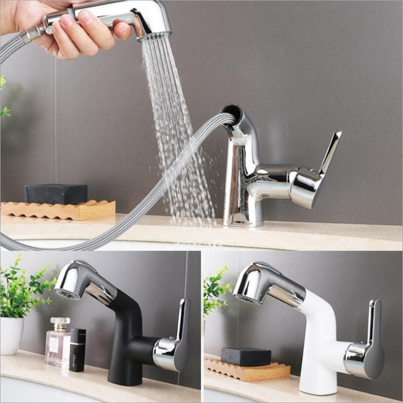 

New Arrival Black Bathroom Pull Out Basin Faucet Brass Faucet Sink Mixer Tap Hot and Cold Basin Lavatory
