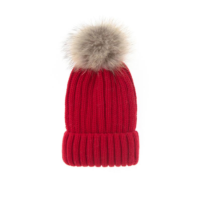 

Removable Real Raccoon Fur Pompom Bobble hats Acrylic Wool Women's Knitted Cap Skullies beanies Warm autumn winter hat female, White