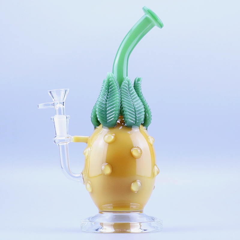 

yellow color Pineapple glass bongs with glass water pipe 14mm bongs bowl 10.6 inch beaker bong recycler dab rigs