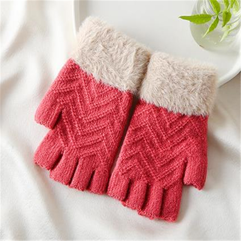 

Winter adult ms chaddar pure color hair mouth half refers to warm office students write half fingerless gloves ST-041
