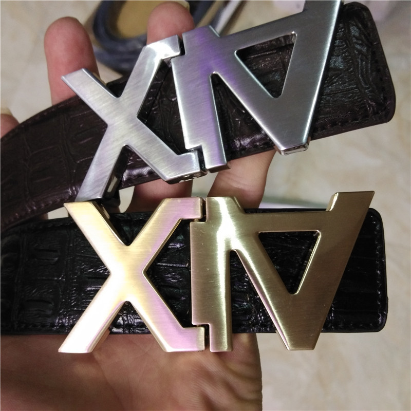 

2020 Men's belt fashion leather alligator print letter belt men's and women's jeans s belt gold silver button letter width 3.7cm, 3.7cm wide