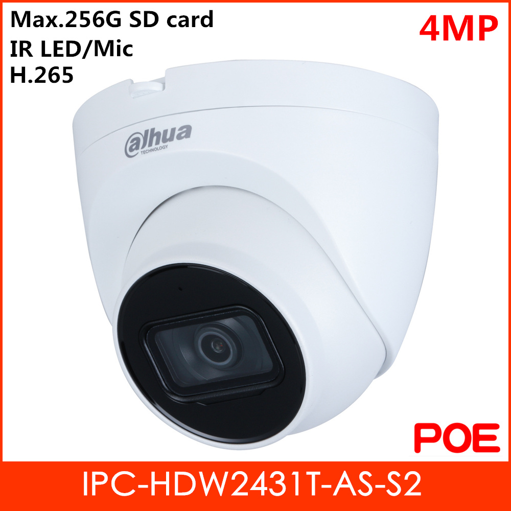 

now Lite 4MP POE IP Camera H.265 Built-in IR LED MIC Support 256 GB SD card Rotation mode IPC-HDW2431T-AS-S2 Security