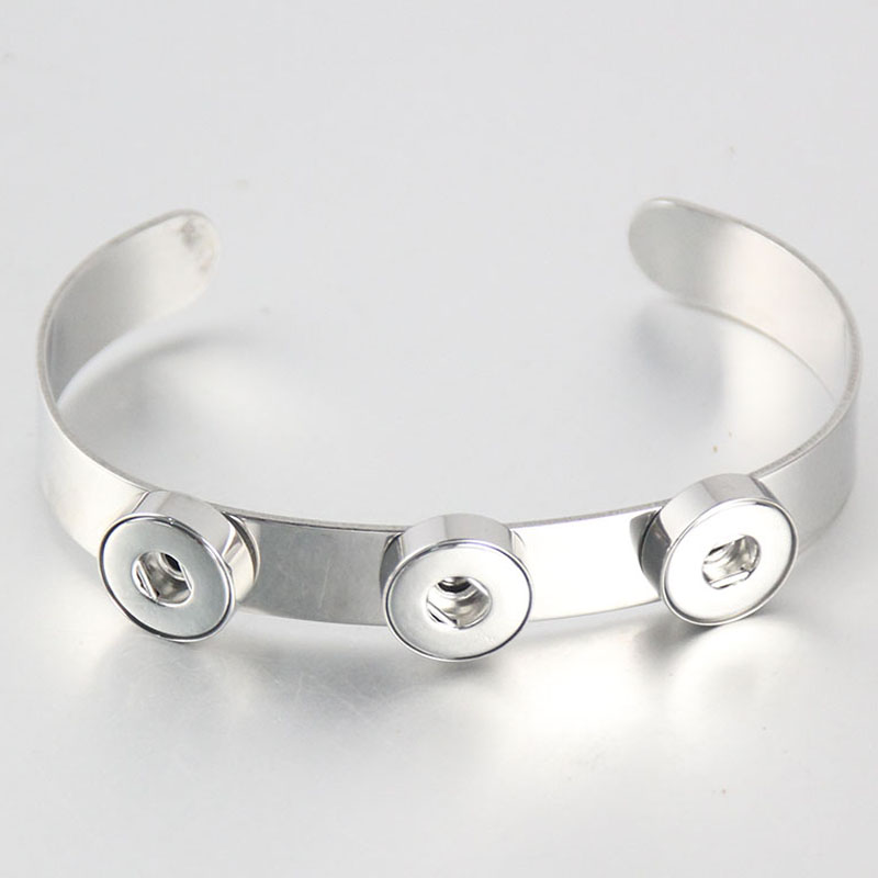 

High Quality Real Stainless Steel Open Style Bangels 3 Buttons 12mm Snap Button Bangles Bracelet Diy Snap Jewelry For Men