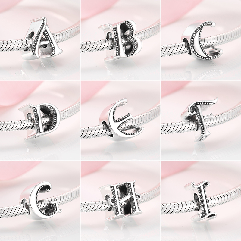 

NEW 925 Sterling Silver Fashion Delicate A To Z Alphabet Letter Beads Fit Charms 925 Bracelets Bangles DIY Jewelry