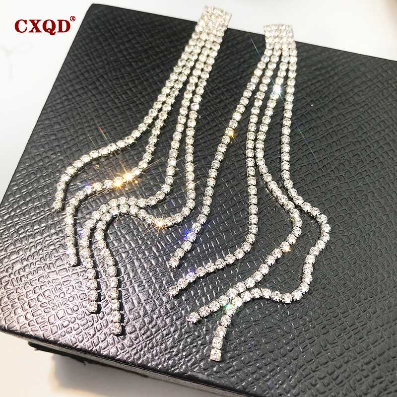 

Stud CXQD Fashion Silver Rhinestone Crystal Long Tassel Earrings For Women Brincos Brides Gifts Wedding Party Jewelry