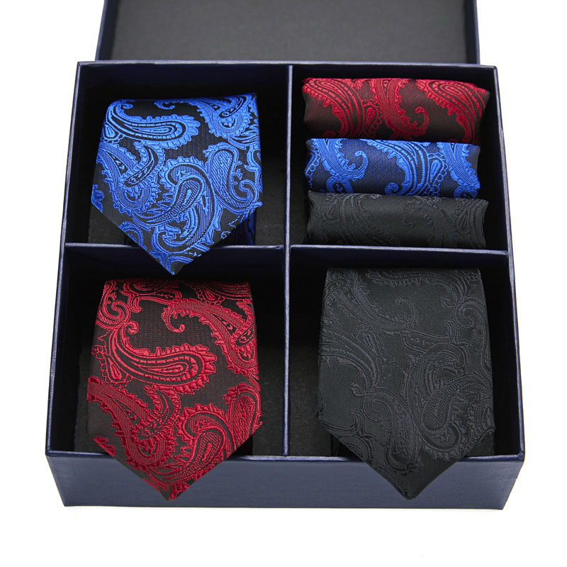 

Gift box Packing 3 Colors Luxury Silk Ties Men Fashion Necktie Gift Box Ties for Men Neckties handkerchief set Mens Tie