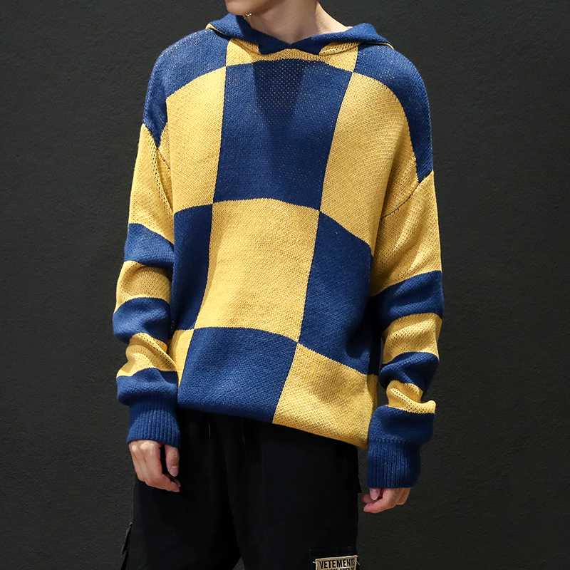 

Big Men Hooded Pullovers Plaid Style 5XL 2020 New Winter Knitted Wool Sweater Men'S Slim Fit Clothing m8640, Black