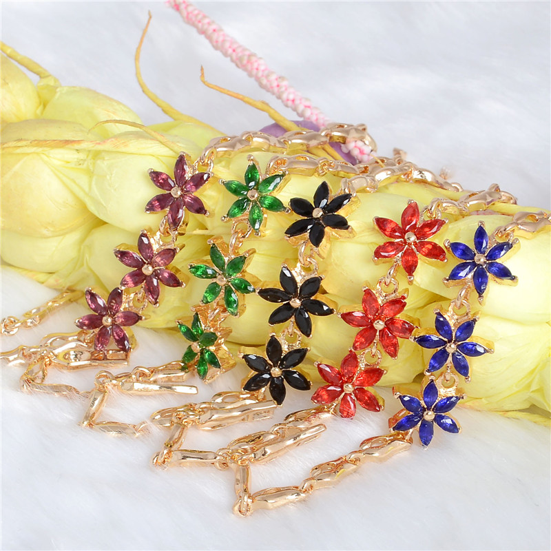 

QCOOLJLY Multi-color Crystal Bracelets For Women Gold chain Bracelet Water Drop Cubic Zircon Wedding Jewelry Pulseira Mujer