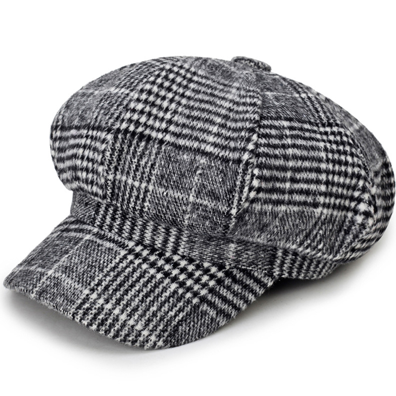 

2020 new plaid style beret hats men's and women's fashion newsboy hat outdoor windproof warm cap wild caps, Dark grey