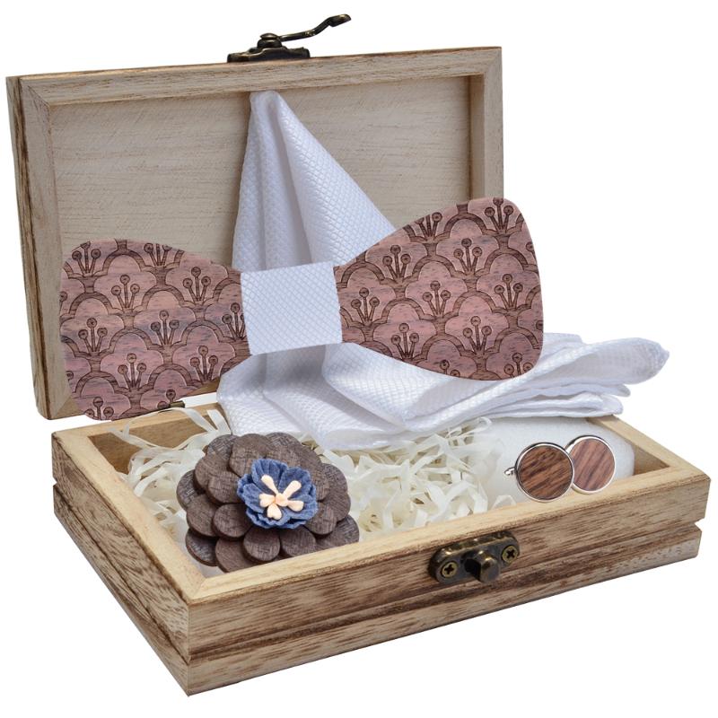 

Neck Ties Fashion Self Wooden Bow Tie Set Red Bule Silk Pocket Square Cufflinks Brooch And Box For Mens Wedding Bowtie Hanky Gifts