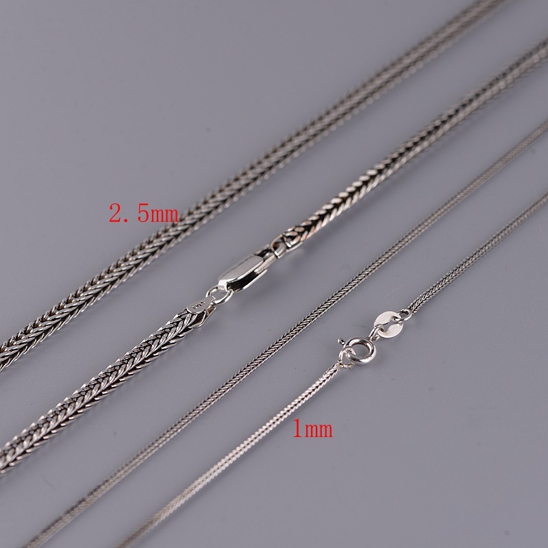 

BOCAI S925 sterling silver man necklace chain of Chopin's bold foxtail chain Thai silver womannecklace