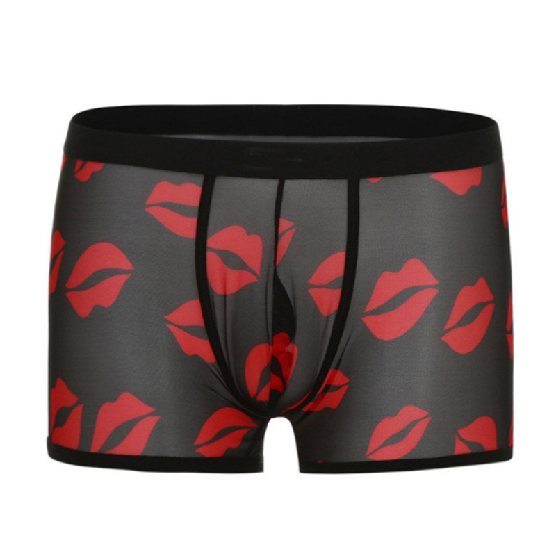 

Breathable quality hot red lip flat-angle mesh underwear mens lifting hip underpants online panty shop, Black