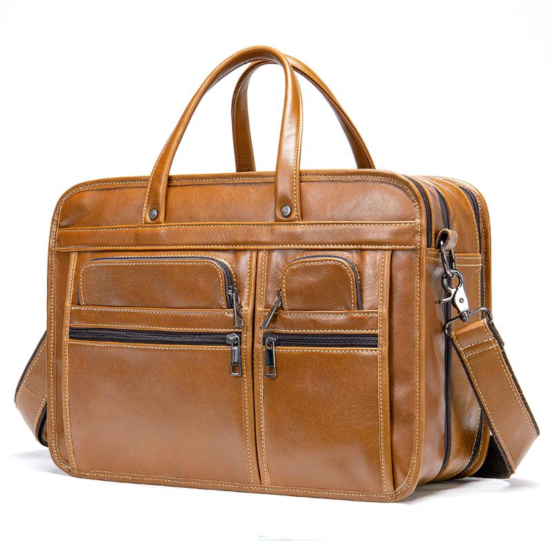 

Men's Real-Leather Laptop Bag Full-Grain Leather Men's Briefcase Business Handbag Shoulder/Crossbody Bag Men, Brown