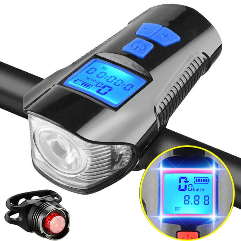 

4 Mode USB Bike Light Rechargeable Bicycle Front Light Lamp Bike Headlight Horn Cycling LED Lantern