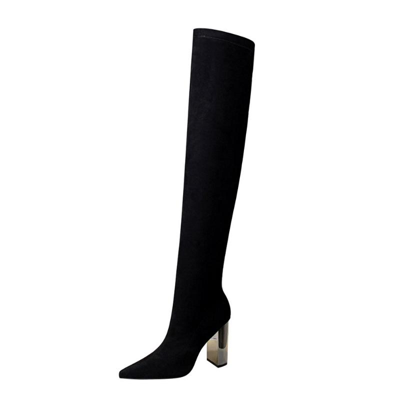 

Meriahzheng Fashion Metal Heel Chunky Heel Suede Pointed Sexy Nightclub Slimming Pedicure Over-the-Knee Boots DS-3128-6, Black