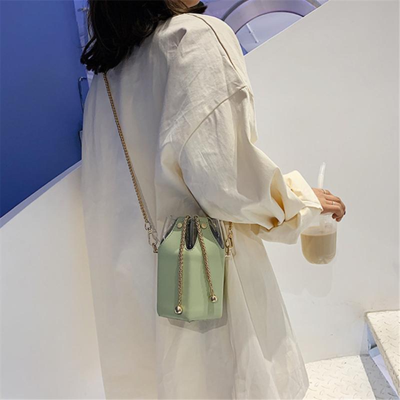 

Woman's Bag Fashion Handbags PU Leather Bucket Bag for Woman European Style Ladies Shoulder Chain Messenger Bolsas Mujer, Black