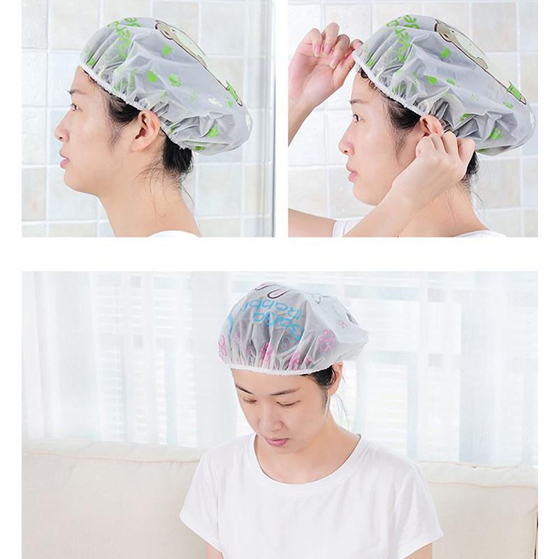

Cute Cartoon Shower Cap Women Hat For Baths Saunas Lace With Elastic Band Spa Cap Women Children Waterproof Protective Caps