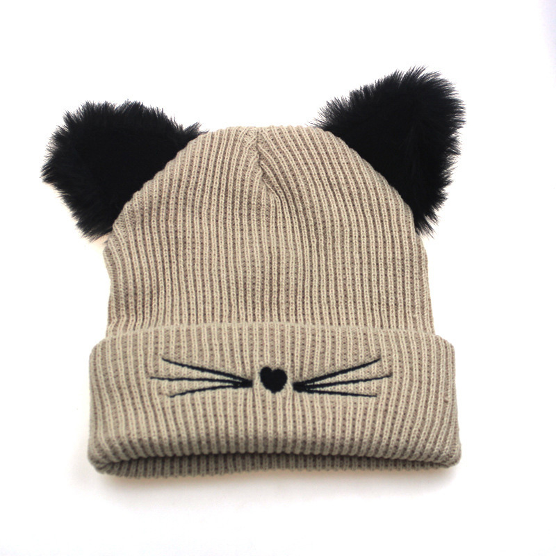 

New Winter Hat For Women Wool Hats Solid Color Sweet Cute Beanies Cat Wild Knitted Cap Fashion Keep Warm Earmuffs Caps TG0130, Black